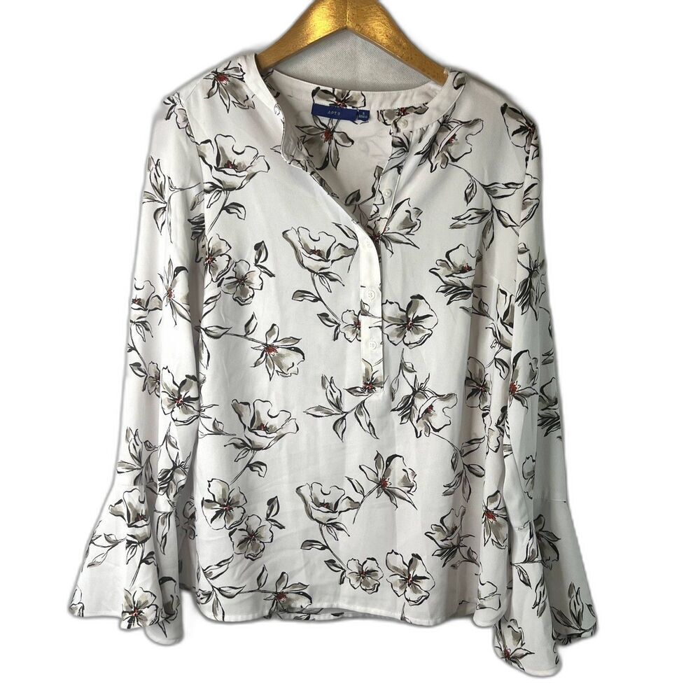 Apt 9 Bell Sleeve Blouse Vneck Boho Size Small Floral Print Cottage‎ Core Pretty